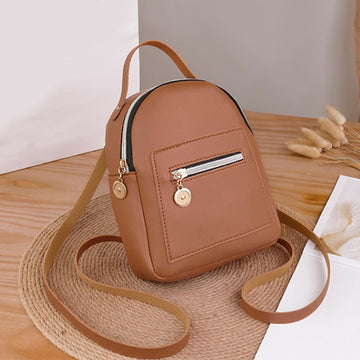 PU Leather Small Backpack For Teenage Girls Fashion Leisure Zipper Shoulder Bag Knapsack Mini Female School Backpack